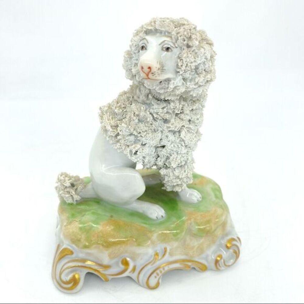 Antique Dresden Potschappel Carl Thieme Porcelain Spaghetti Poodle Dog Figurine